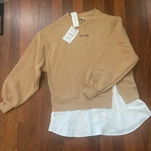 Sweatshirt with button up shirt connected